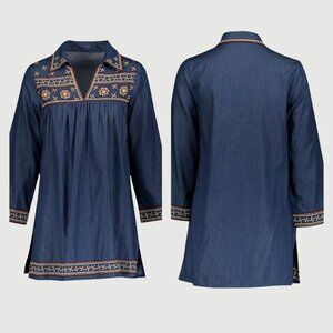 Guadalupe Designs Ellie Floral Denim Tunic Dress Embroidered Boho NWT Size M